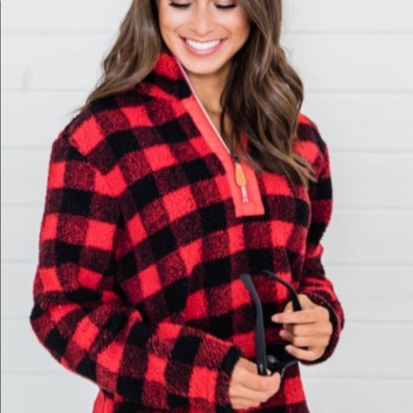 *SOLD ON MERC* Sherpa Buffalo Plaid Pullover - Picture 8 of 8